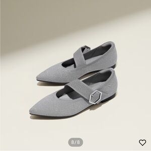 New Vivaia Pointed Toe Mary Jane Flats Maria Grey Silver